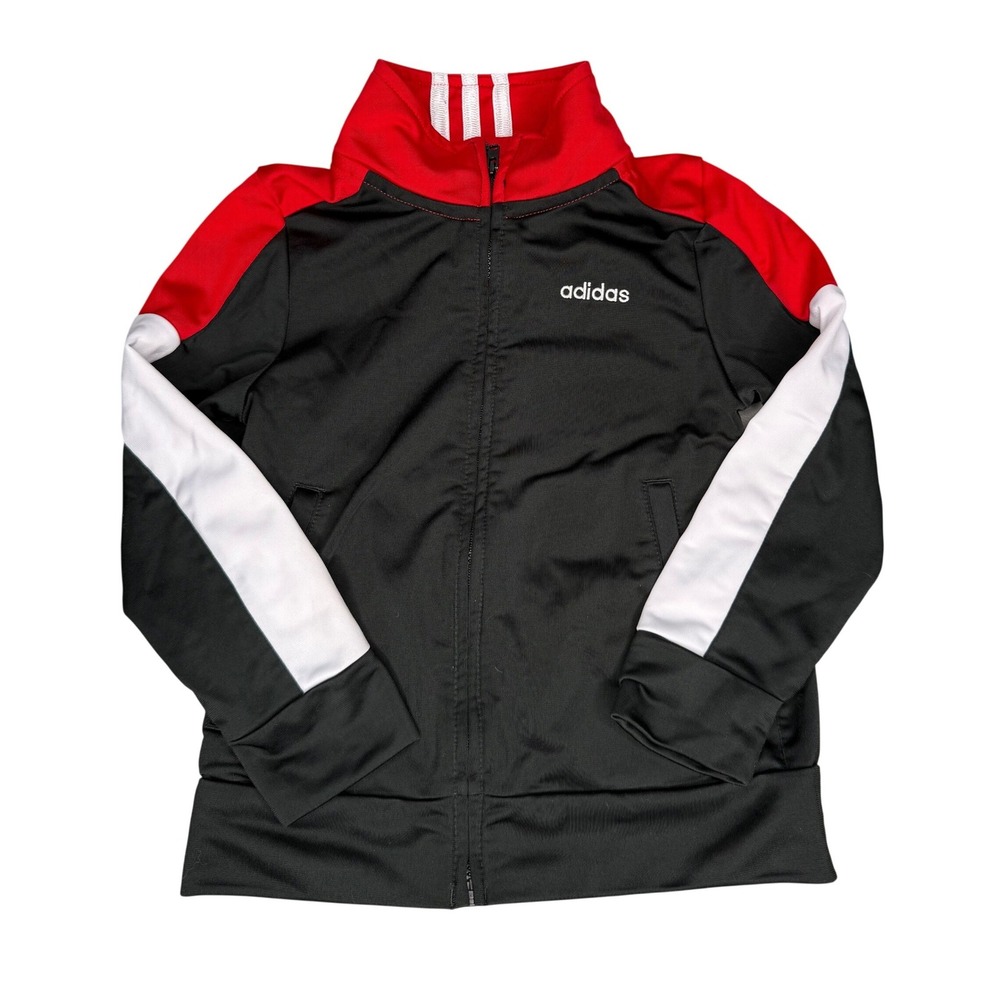 Adidas Toddler Kids Track Jacket Black Red White Colorblock Full Zip 4T